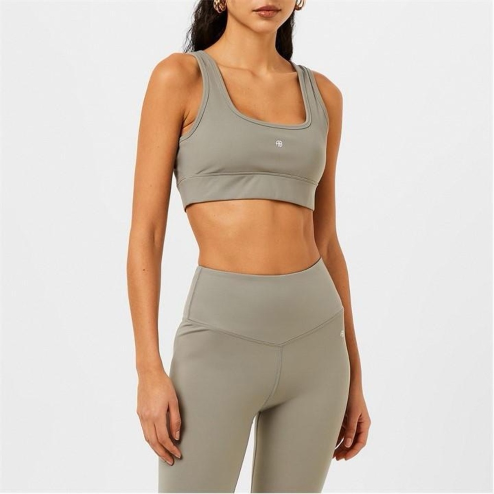 Anine Bing Sport Renae Logo Sports Bra Top in Dark Gray